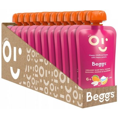 Beggs BIO Dětská rýže s jogurtem, banánem, mangem a malinami 12 x 120 g – Zboží Dáma