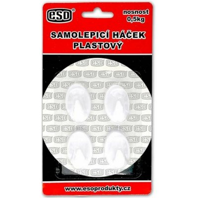 Háček samolepicí plastový ESO, rozměry 24x35mm, 4 ks/balení, bílý – Hledejceny.cz