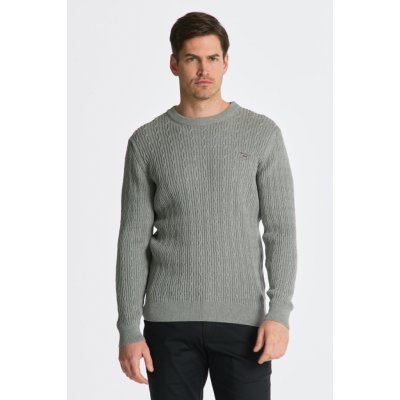 Gant Cotton Cable C-neck šedá – Zboží Mobilmania