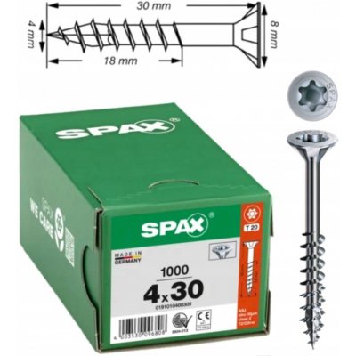 Spax Univerzální vruty do dřeva 4x30 mm Wirox T20, 1000 ks – Hledejceny.cz