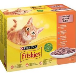 Friskies Adult Cat kuře, kachna, losos, krůta ve šťávě 12 x 85 g