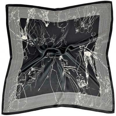 malý letuškový hedvábný šátek černý s bílými siluetami postav – Zbozi.Blesk.cz