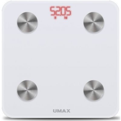 UMAX Smart Scale US20M bílá Digitální osobní váha, chytrá, 0,2–150kg, Bluetooth 4.0, 6 tělesných parametrů, čeština, bílá UB605