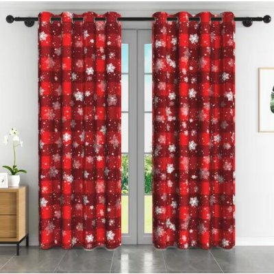 Vánoční zatemňovací, akustický a termoizolační závěs se zavěšením grommet top - Kostkovaný s vločkami, 53 x 115 cm – Hledejceny.cz