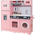 Derrson dřevěná kuchyňka XXL interaktivní růžová s pračkou a ledničkou – Zboží Dáma