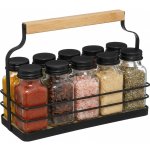 5Five Košík s 10 hranatými kořenkami černé víčka kov dřevo 22 x 9 x 16 cm – Zboží Dáma