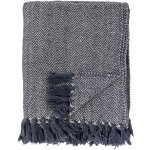 Bloomingville Přehoz z recyklované bavlny Herringbone 130 × 160 cm, modrá barva, textil – Zboží Dáma