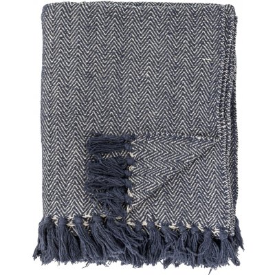 Bloomingville Přehoz z recyklované bavlny Herringbone 130 × 160 cm, modrá barva, textil – Zboží Dáma