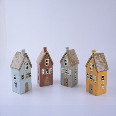 Ego Dekor Keramický domeček na čajovou svíčku FULLA, svícen DOMEČEK NA NÁMĚSTÍ, barva: oranžová/šedo-modrá/sv.šedá/béžová/červená, výška: 16cm|MyScandi - béžová krémová – Hledejceny.cz