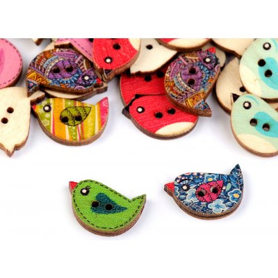 Dřevěný dekorační knoflík ptáček Varianta: mix, Balení: 10 ks – Zboží Mobilmania