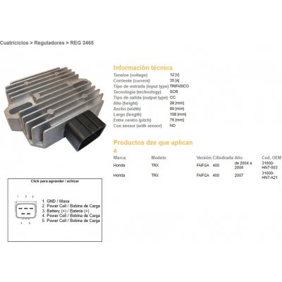 DZE regulátor napětí HONDA TRX 400 FOUR TRAX 04-07; TRX 400 RANCHER 04-07; TRX 450 FE/FM FOREMAN 02-04 (35A) (31600-HN7-003) (ESR590) – Sleviste.cz