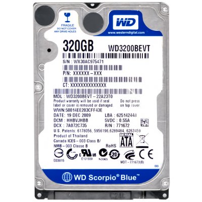 WD Scorpio Blue 320GB, 2,5", SATAII, 5400rpm, WD3200BEVT