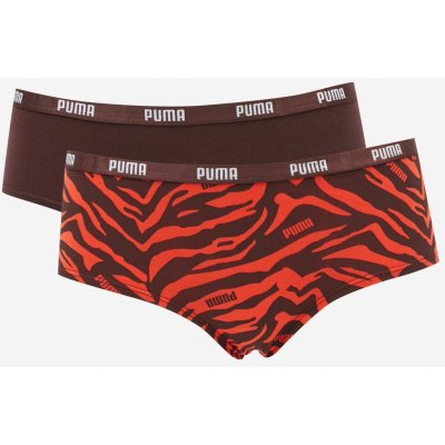 Puma Sada dvou dámských kalhotek Printed AOP Hipster 2P Packed v hnědé a červené – Zboží Mobilmania