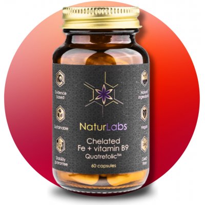 NaturLabs Železo chelátové bisglycinát + vitamín B9 60 kapslí – Hledejceny.cz