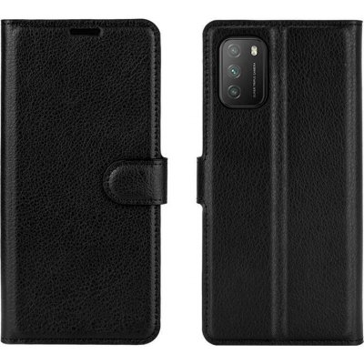 Litchi PU kožené peněženkové pouzdro na mobil Xiaomi Poco M3 - černé – Sleviste.cz