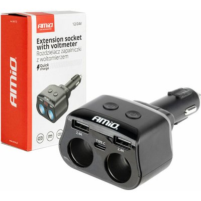 Dvojitá prodlužovací zásuvka 2xUSB 1xUSB C 12/24V max 200W AMIO-04173, , , – Zbozi.Blesk.cz