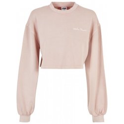 Ladies Cropped Small Embroidery Terry Crewneck pink