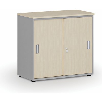Primo Kancelářská skříň se zasouvacími dveřmi GRAY, 740 x 800 x 420 mm, šedá/bříza – Zboží Mobilmania