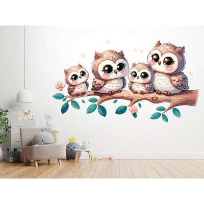 Nalepte.cz Rozverné sovičky textilní přelepitelné samolepky na zeď arch 137 x 75 cm – Hledejceny.cz