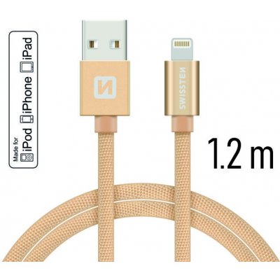 Swissten 71524204 USB 2.0 typ A na Lightning, USB 2.0, zástrčka A - zástrčka Lightning, MFi, opletený, 1,2m, zlatý – Sleviste.cz