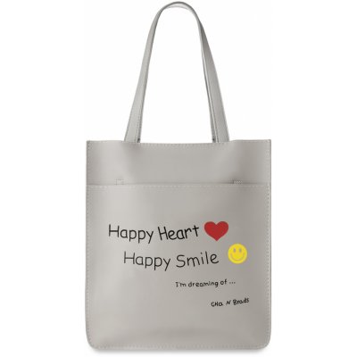 Rovná shopperka kabelka dámská s barevným potiskem smile šedý – Zboží Mobilmania