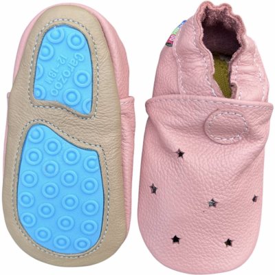 Carozoo Kožené capáčky s gumovou podrážkou růžové perforované růžová – Hledejceny.cz