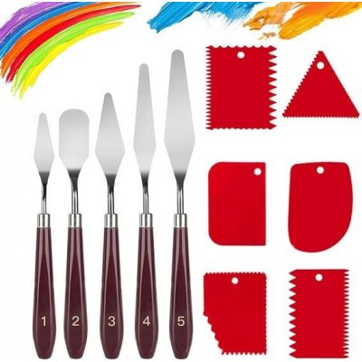 Špachtle na akrylové malování, 11 kusů, 5 paletových nožů + 6 škrabek. Akrylová špachtle, umělecké – Sleviste.cz