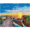 Dětské korálky zuty Diamantové malování (s rámem) - Západ slunce nad jezerem s loďkou