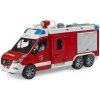 Auta, bagry, technika Bruder Mercedes Benz Sprinter - hasiči + pumpa, majáky