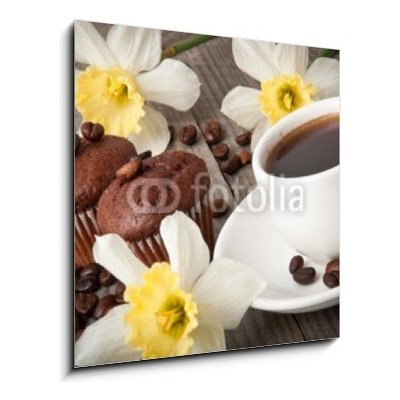 Obraz 1D - 50 x 50 cm - cup of coffee and chocolate cake šálek kávy a čokoládového dortu – Zboží Mobilmania