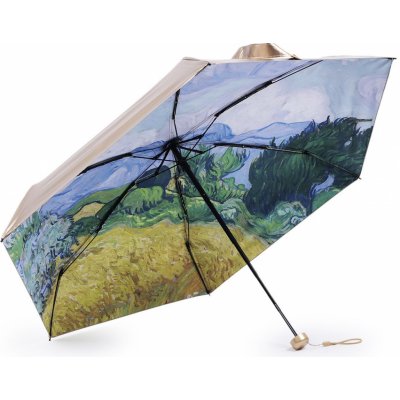 Dámský mini skládací deštník metalický uvnitř zdobený modrá světlá zlatá