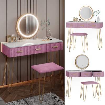 Vicco Layla bílý růžový Designová 100x79 cm moderní ložnice s úložným prostorem Dotykový spínač Make-Up Table – Zboží Mobilmania