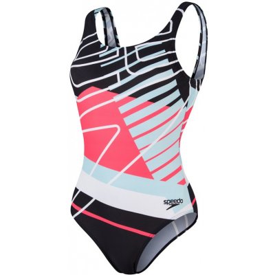 Speedo Placement U-Back 1 Piece Black/White/Sky/Lava Red – Zboží Mobilmania