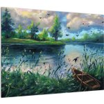 Skleněný obraz - Olejomalba, Letní podvečer u jezera, jednodílný 70x50 cm na skle