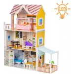 Eco Toys Dřevěný domeček pro panenky s LED osvětlením – Zboží Mobilmania