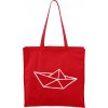 Nákupní taška a košík Ručně malovaná větší plátěná taška - Papírová loďka, červená/bílý motiv
