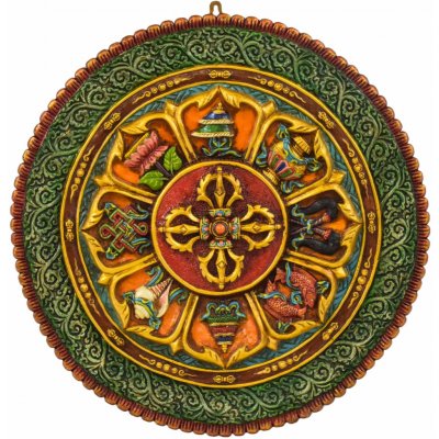 Sanu Babu Astamangal mandala, ručně malovaná, pryskyřice, průměr 60cm – Hledejceny.cz
