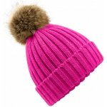 Beechfield pletená čepice s kožešinovou bambulí Pom Pom Chunky fuchsiová – Zboží Dáma