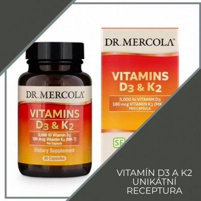 Dr. Mercola Vitamín D3 5000 IU K2 180 mcg 30 kapslí – Hledejceny.cz