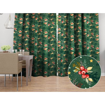 Biante Bavlněný závěs Sandra SA-713 Vánoční cesmíny na zeleném 150x220 cm – Zboží Mobilmania