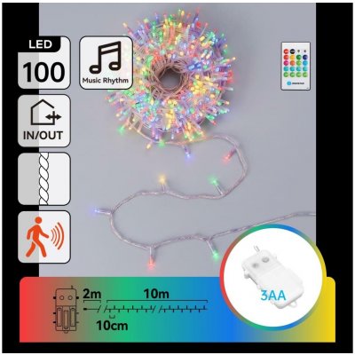 Aigostar B.V. LED Stm venk ván řetěz se senz 100xLED/3xAA 12m multicolor + DO B10303AAEB – Hledejceny.cz