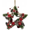 Vánoční dekorace Dommio Hvězda dřevěná s červenou dekorací 25x25 cm
