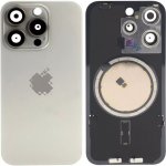 Kryt Apple iPhone 15 Pro Sklo Zadního Housingu + Sklíčko Kamery + Kovová Destička + Magsafe Magnet Natural Titanium – Zboží Mobilmania