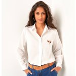 Jednobarevná košilová halenka s výšivkou srdce bílá – Sleviste.cz