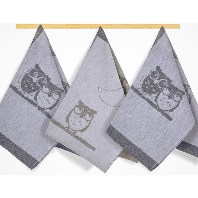 Bellatex kuchyňské utěrky SOVIČKY ŠEDÉ 3 kusy 50x70cm – Zboží Dáma