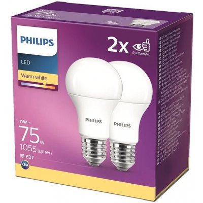 Philips LED 11-75W, E27 2700K, 2ks 929001234422