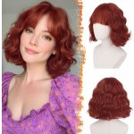 BARSDAR Krátká vlnitá paruka s ofinou, krátké kudrnaté vlny měděně červená bob paruka texturovaná – Hledejceny.cz