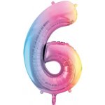 PartyDeco Balónek fóliový číslo 6 pastelově duhový 86 cm – Zboží Dáma