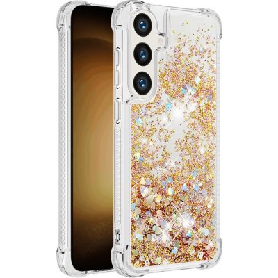 Glitter přesýpací gelový obal Samsung Galaxy S24+ - zlatý/srdíčka