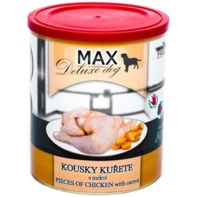 MAX Deluxe Dog kousky kuřete s mrkví, konzerva 800 g (bal. 8 ks)